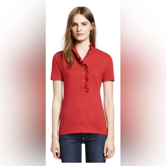 Tory Burch salmon pink Ruffled Button-Up Top, M - Picture 1 of 11